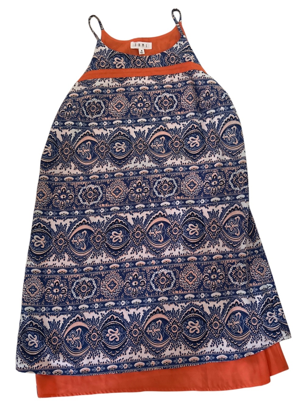 THML Navy & Coral Printed A-Line Skirt